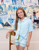 Kids Silky Short Sleeve Short Set -  Turquoise