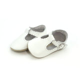 Elodie Girls Scalloped T-Strap Mary Jane Crib Shoe - White