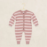 Knit Long Sleeve Onesie - Mauve Stripe