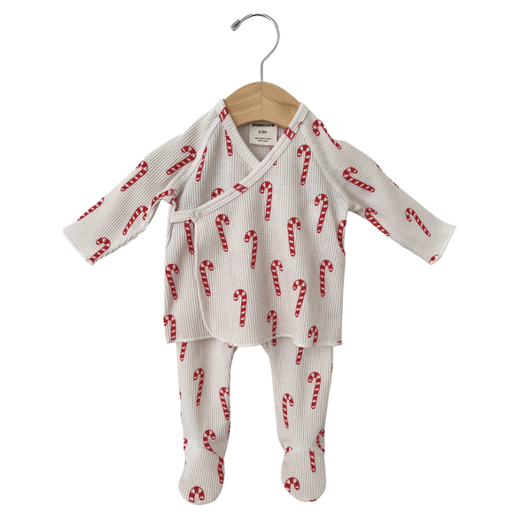 Organic Waffle Kimono & Pant Set - Candy Cane