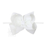 1/4"PANTYHOSE HEADBAND W/ CROCHET EDGE HAIR BOW: Red w/ White Crochet Edge / 5.5" Huge