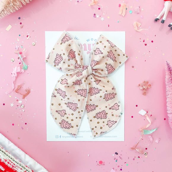 Pink Christmas Trees Bow - Clip or Nylon