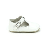 Elodie Girls Scalloped T-Strap Mary Jane Crib Shoe - White