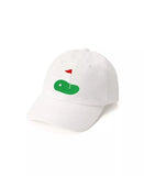 Golf Tee Front Flag Patch Baseball Hat - White