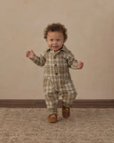 Collared Baby Jumpsuit - Olive Dobby Plaid
