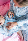 Blue XO Gingham Zipper Romper