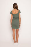 Ribbed Rouched Cap Sleeve Dress - Irish Moss