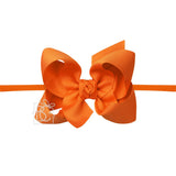 1/4" NYLON PANTYHOSE HEADBAND W/SIGNATURE GROSGRAIN BOW: MANDARINE ORANGE / 4.5" Large