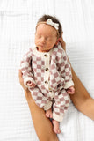 Knit Long Sleeve Onesie - Mauve Checkered