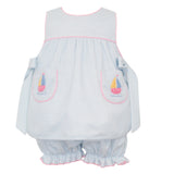 Light Blue Knit Gingham Sleeveless Bloomer Set