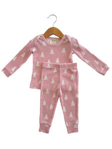 Organic Waffle Pajama - Pink Christmas Trees