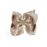 Double Ruffle/ Grosgrain Layered Hair Bow: Taupe / 4.5" Large