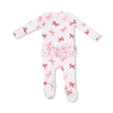 Candy Cane Bows 2-Way Ruffle Zipper Footie