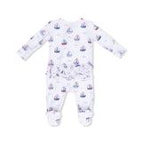 Bubbly Sailboats Pink - 2 Way Ruffle Back Zipper Footie