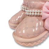 Pearl Strap Quilted Boots-Pink