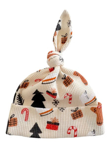 Organic Waffle Knot Beanie - Gingerbread Wonderland Snow