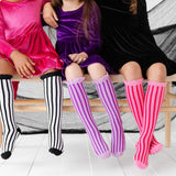 Vertical Striped Lace Top Knee High Socks - Black/White