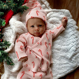 Organic Waffle Kimono & Pant Set - Pink Candy Cane