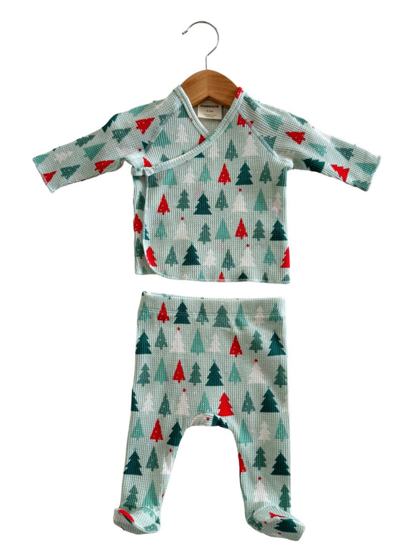 Organic Waffle Kimono & Pant Set - Festive Firs