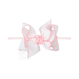 1/4"PANTYHOSE HEADBAND W/ CROCHET EDGE HAIR BOW: Red w/ White Crochet Edge / 4.5" Large