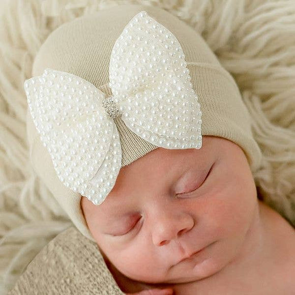 Pearl Bow Hat - Beige