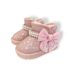 Pearl Strap Quilted Boots-Pink