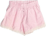Striped Lace Trim Boxer Shorts - Pink