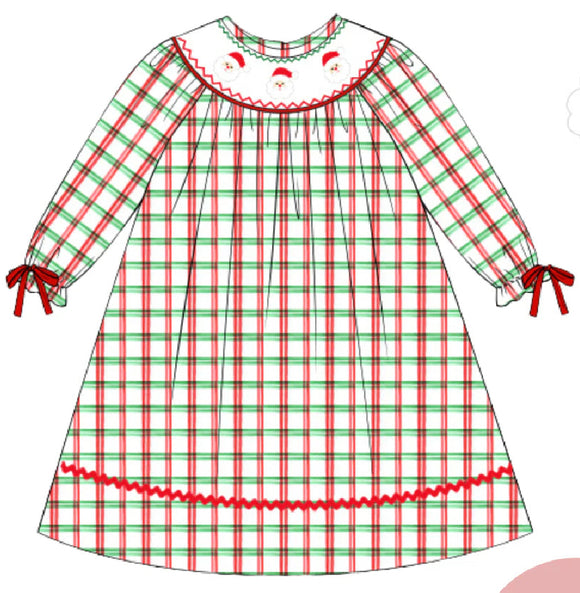 Girls Smocked Santa Dress