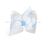 1/4"PANTYHOSE HEADBAND W/ CROCHET EDGE HAIR BOW: Red w/ White Crochet Edge / 4.5" Large