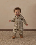 Collared Baby Jumpsuit - Olive Dobby Plaid