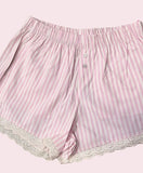 Striped Lace Trim Boxer Shorts - Pink