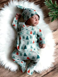 Organic Waffle Kimono & Pant Set - Festive Firs