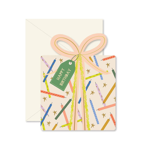 Birthday Gift Star Candles Die-Cut Greeting Card