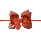 1/4" NYLON PANTYHOSE HEADBAND W/SIGNATURE GROSGRAIN BOW: MANDARINE ORANGE / 4.5" Large