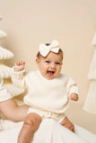 Sweater Bow - Ivory Chunky Knit, Large on Clip