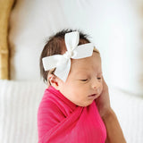 Satin Bow - White Headband - Large