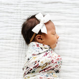 Satin Bow - White Headband - Large
