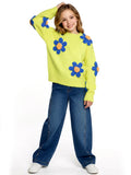 Knit Sweater w/ Chunky Yarn Flowers