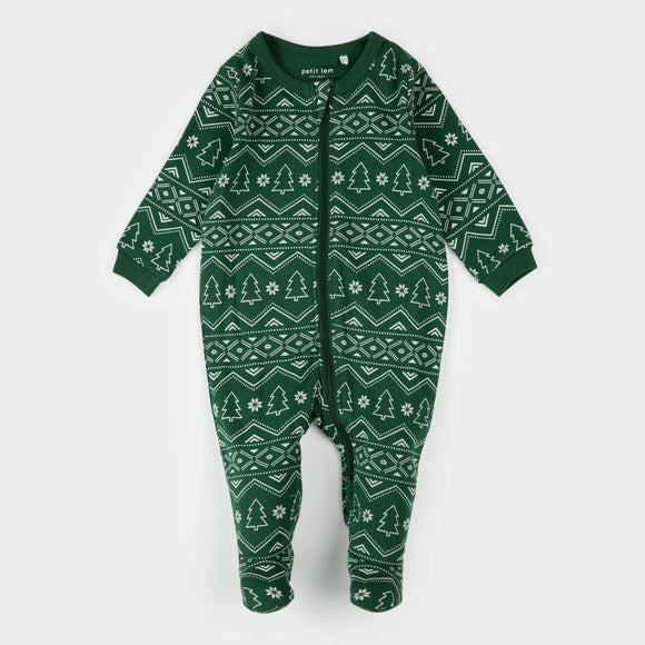 Fair Isle Holiday Trees Print on Dark Green Sleeper