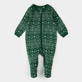 Fair Isle Holiday Trees Print on Dark Green Sleeper