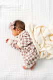 Knit Long Sleeve Onesie - Mauve Checkered