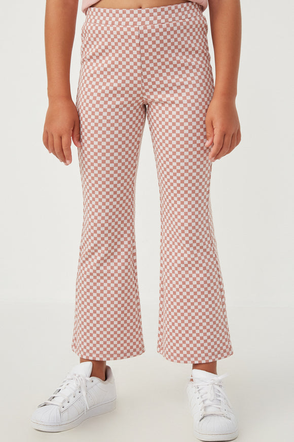 Girls Elastic Waist Checkered Knit Straight Leg Pants - Mauve