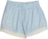 Gingham Lace Trim Boxer Shorts - Blue
