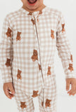 Teddy Gingham Zipper Romper