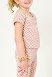Girls Square Neck Checkered Knit Top - Mauve