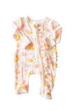 Ruffle Bamboo Zipper Footie - Bubble Duckies Pink