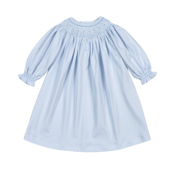 Blue Hand Smocked Bishop Pima Dress - Baby