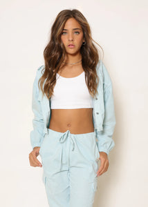 Corduroy Cropped Jacket - Cool Blue