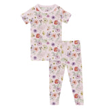 Print Short Sleeve Pajama Set -  Shrinking Violet Pressed Flowers