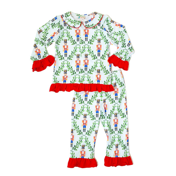 Girls Red Nutcracker Button Up Pajama